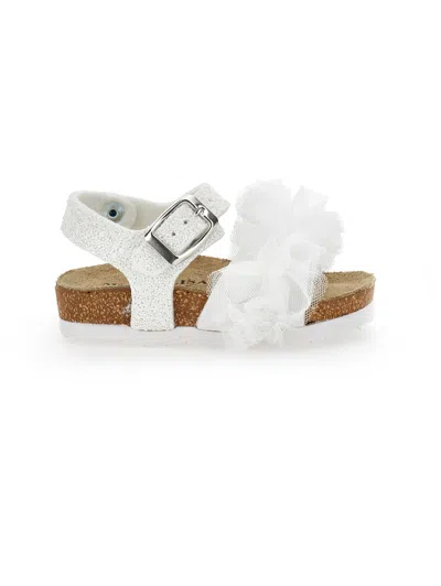 Monnalisa Babies'   Sandals With Glitter Ruffles In Cream