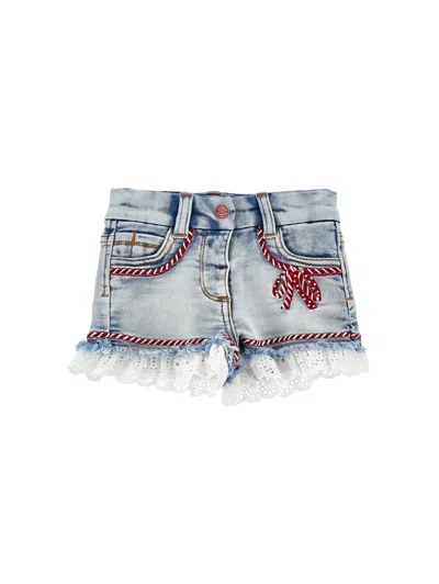 Monnalisa Kids' Jeansshorts Mit Lochstickerei In Stone Bleach