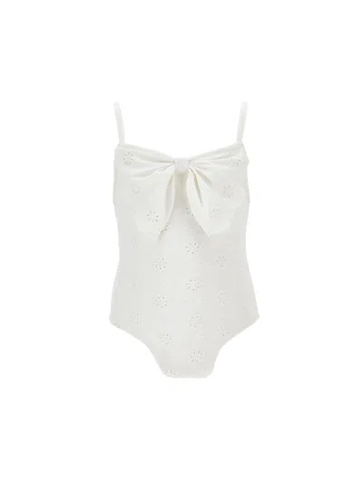 Monnalisa Kids'   Sangallo One-piece Swimsuit In White