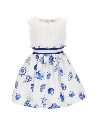 Monnalisa Kids'   Satin And Tulle Dress In White + Blue