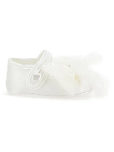 Monnalisa Kids'   Satin Ballet Flats With Maxi Bow In Cream