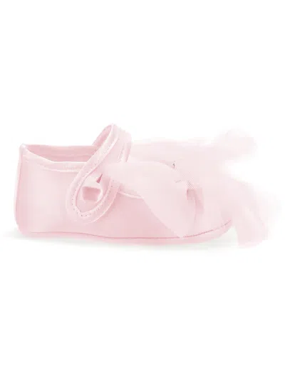 Monnalisa Kids'   Satin Ballet Flats With Maxi Bow In Dusty Pink Rose