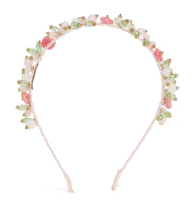 Monnalisa Satin Beaded Headband In Pink