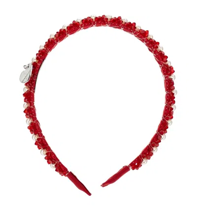 Monnalisa Kids' Satin Beaded Headband In Red
