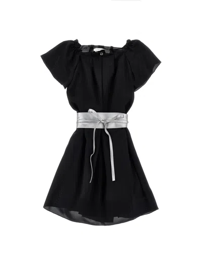 Monnalisa Kids'   Satin Dress With Belt In Black