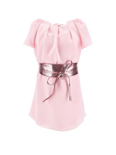 Monnalisa Kids'   Satin Dress With Belt In Rosa Fairy Tale