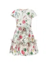Monnalisa Floral Flared Mini Dress In Cream + Multicolor