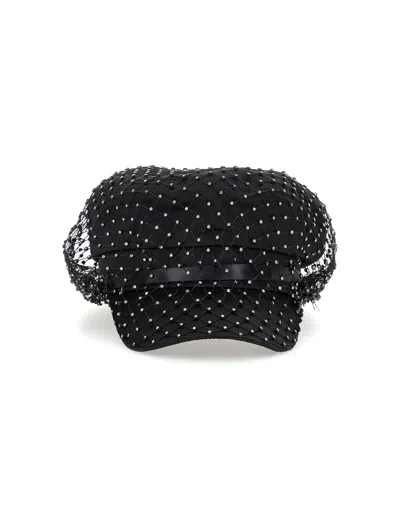 Monnalisa Kids'   Satin Hat With Rhinestones In Black