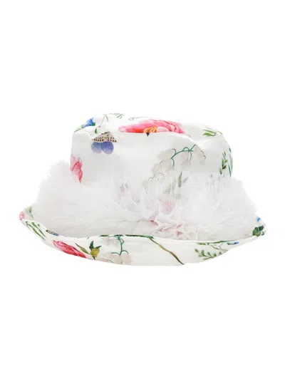 Monnalisa Kids'   Satin Hat With Ruffles In Cream + Multicolor