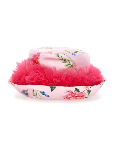 Monnalisa Kids'   Satin Hat With Ruffles In Fairytale + Multicolor