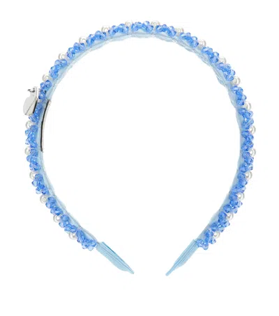 Monnalisa Kids' Satin Pearl-detail Headband In Blue