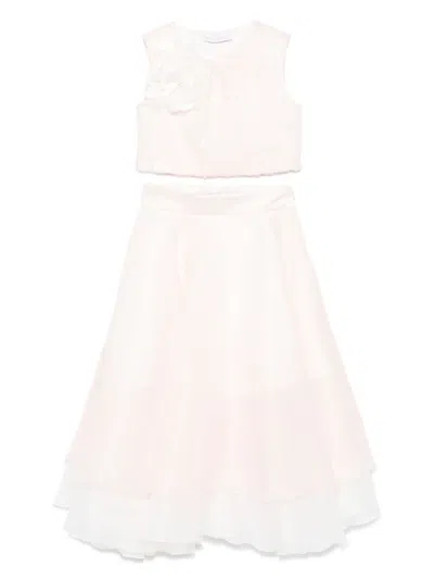 Monnalisa Kids' Satin Skirt Set In Pink