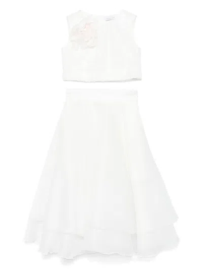 Monnalisa Kids' Satin Skirt Set In White