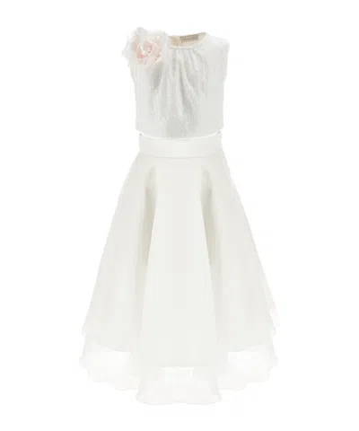 Monnalisa Satin Skirt Set In White