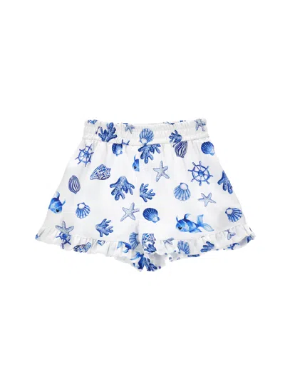 Monnalisa Kids' Printed Cotton Blend Shorts In White