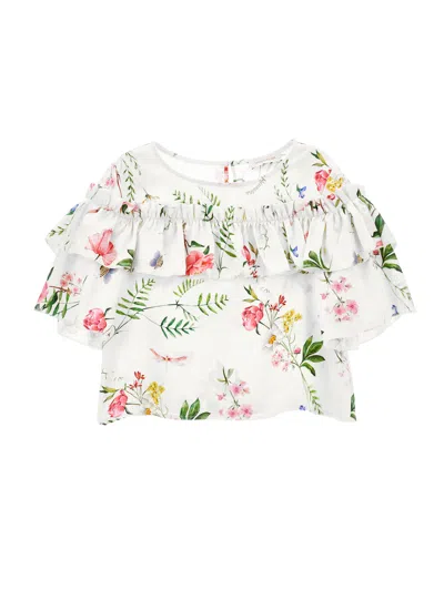 Monnalisa Kids' Ruffle Floral Top In Multicoloured
