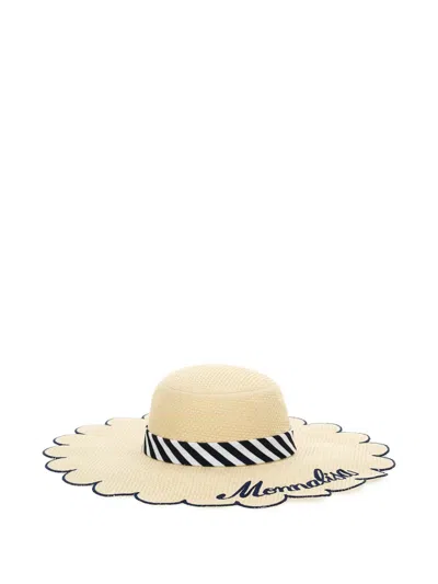 Monnalisa Kids' Scalloped Striped Sun Hat In Neutral