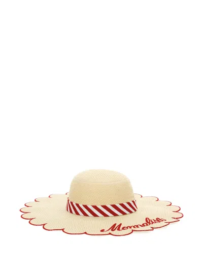 Monnalisa Kids' Scalloped Striped Sun Hat In Neutral