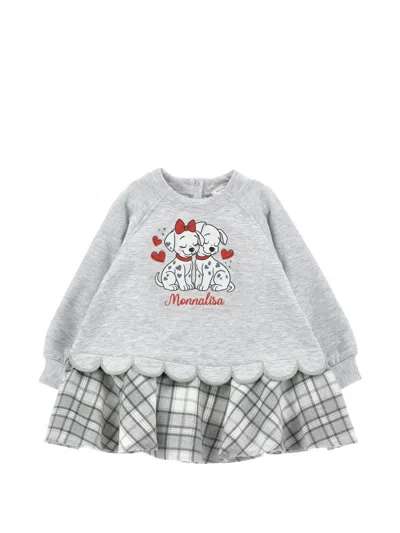 Monnalisa Babies' Scalloped-edge Checked Dress In Gray