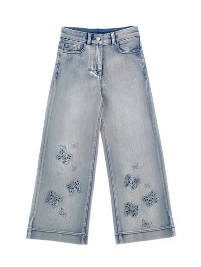 Monnalisa Kids' Schicke Bestickte Jeanshose In Stone Bleach