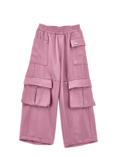 Monnalisa Kids'   Chic Satin Cargo Trousers In Blush Pink