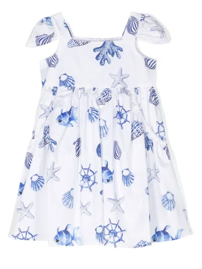 Monnalisa Kids' Sea Life-print Cotton Dress In Multicolor