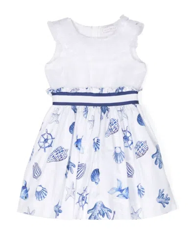Monnalisa Sea Life-print Flared Cotton Dress In White