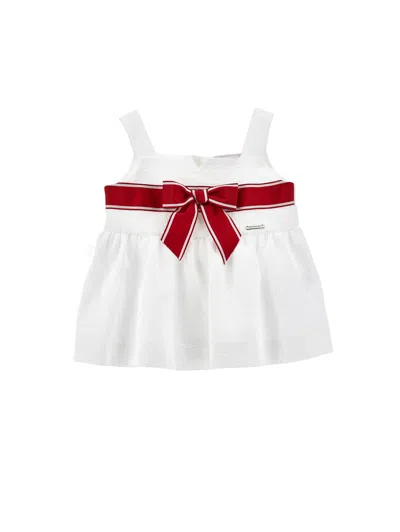 Monnalisa Kids' Seersucker-top Mit Maxi-schleife In Weiss + Rot