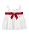 Monnalisa Seersucker Top With Maxi Bow In White