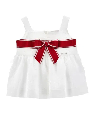 Monnalisa Seersucker Top With Maxi Bow In White