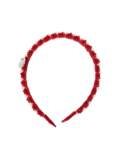 Monnalisa Kids'   Sequin And Pearl Headband In Red