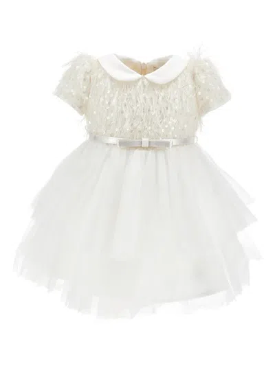 Monnalisa Babies' Sequin Belted Dress In White