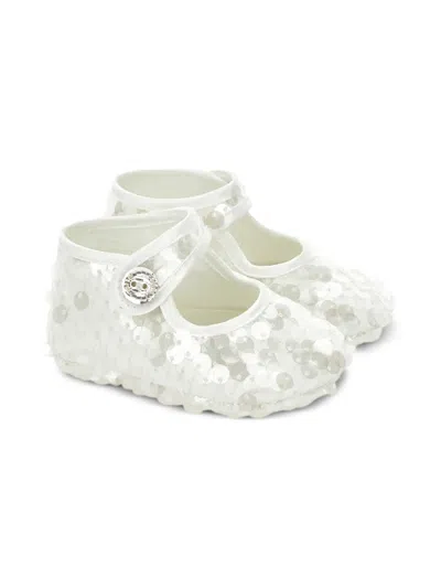 Monnalisa Babies' Sequin-embellished Button Crib Shoes In White