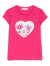Monnalisa Sequin-embellished Floral T-shirt In Pink