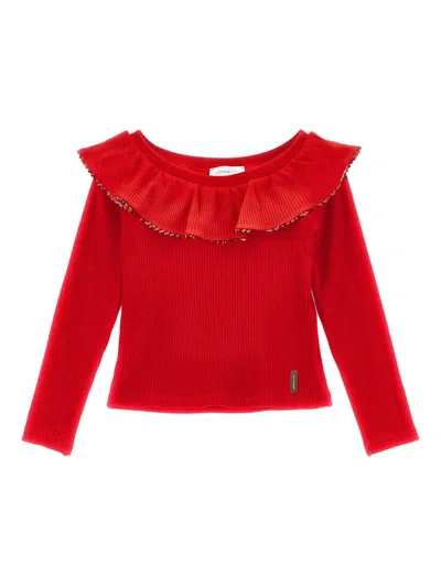 Monnalisa Kids' Sequin-embellished Knitted Top In Red