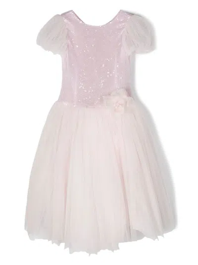 Monnalisa Kids' Sequin-embellished Tulle Gown In Pink