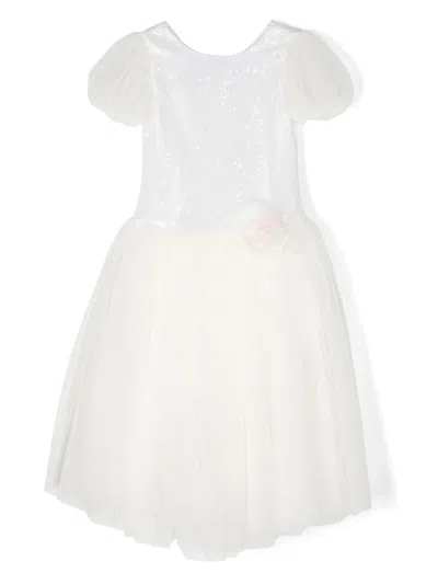 Monnalisa Kids' Sequin-embellished V-back Gown In White