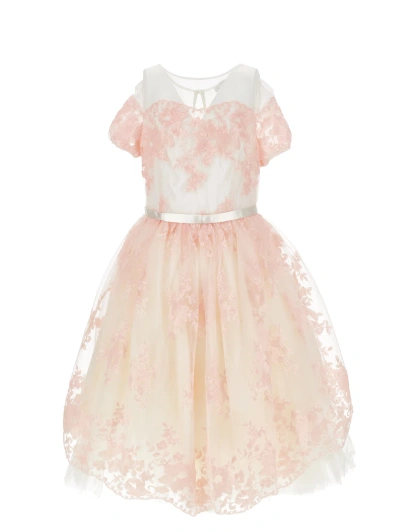 Monnalisa Kids'   Sequin Embroidered Dress In Sachet Pink