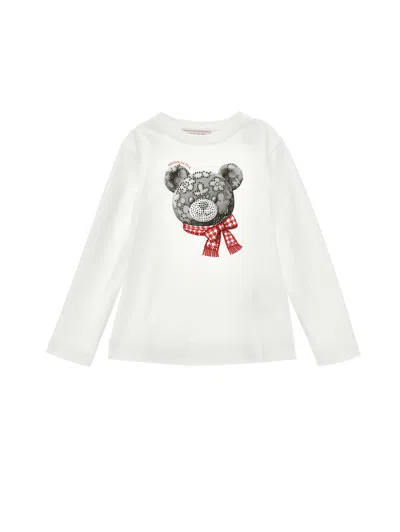 Monnalisa Babies'   Sequin Teddy Bear T-shirt In White