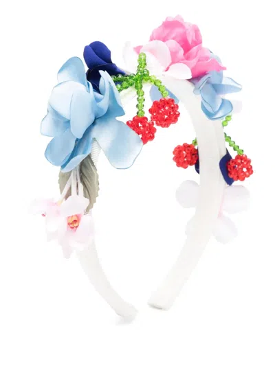 Monnalisa Kids' Sequined-cherries Satin Headband In White