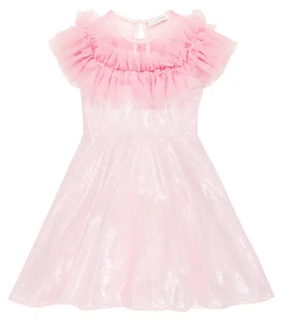 Monnalisa Kids' Sequined Ruffle Dress In Pink