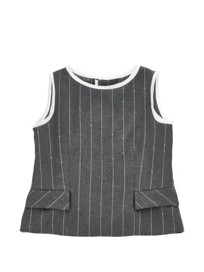 Monnalisa Kids' Sequin-embellished Pinstripe Blouse In Gray