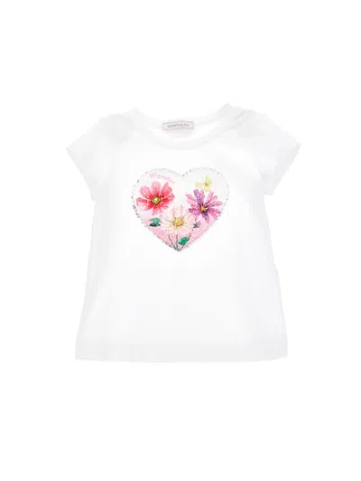 Monnalisa Sequinned Heart Jersey T-shirt In White