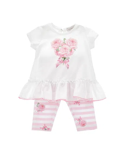 Monnalisa Kids' Set Aus Rosafarbenen Leggings Und T-shirt In White