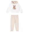 Monnalisa Set Of Cotton-blend Hoodie And Sweatpants In Neutral