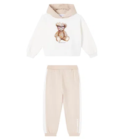 Monnalisa Kids' Set Of Cotton-blend Hoodie And Sweatpants In Neutral