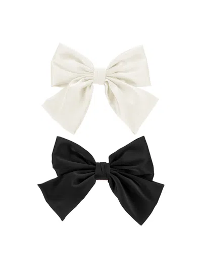 Monnalisa Kids'   Set Of Two Bow Hair Clips In Cream + Black
