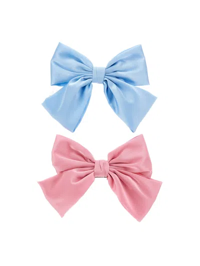 Monnalisa Kids'   Set Of Two Bow Hair Clips In Pink  + Light Blue