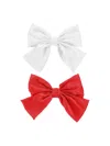Monnalisa Set Of Two Bow Hair Clips In White + Red