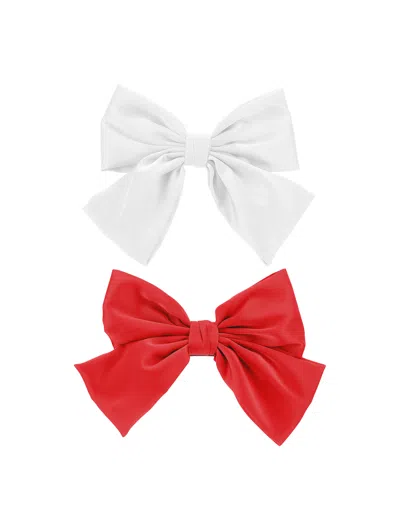 Monnalisa Kids'   Set Of Two Bow Hair Clips In White + Red